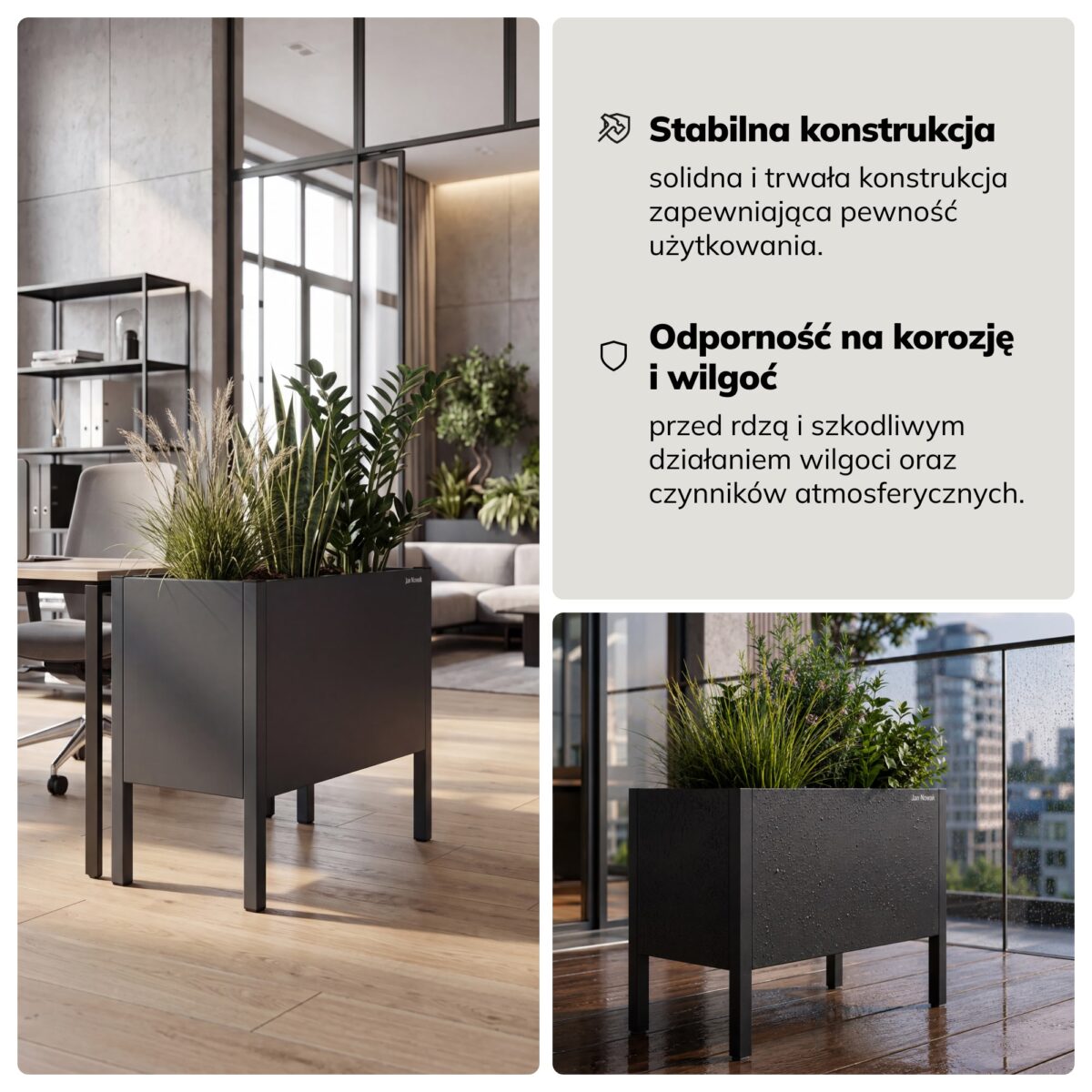 Osłona donica na kwiaty metalowa duża antracytowa, 500x400x300 mm: DAISY | Meble DUO sku 2404 daisy m antracytowy features pl 04