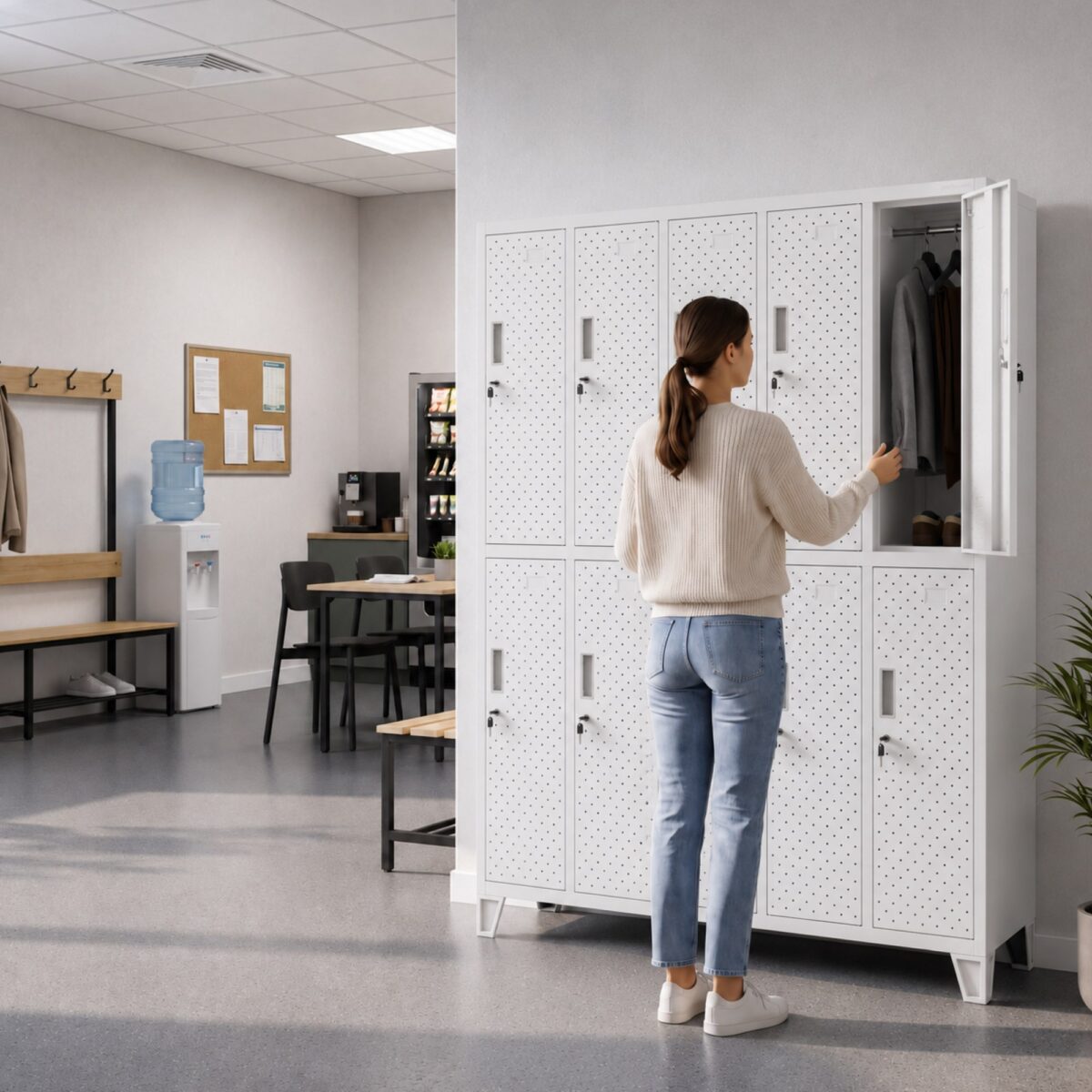 Szafka BHP ubraniowa, skrytkowa, perforowana, 10 skrytek, biała, 1360x1720x450 mm: BARTEK PRO | Meble DUO sku 2411 bartek pro bialy features pl 02