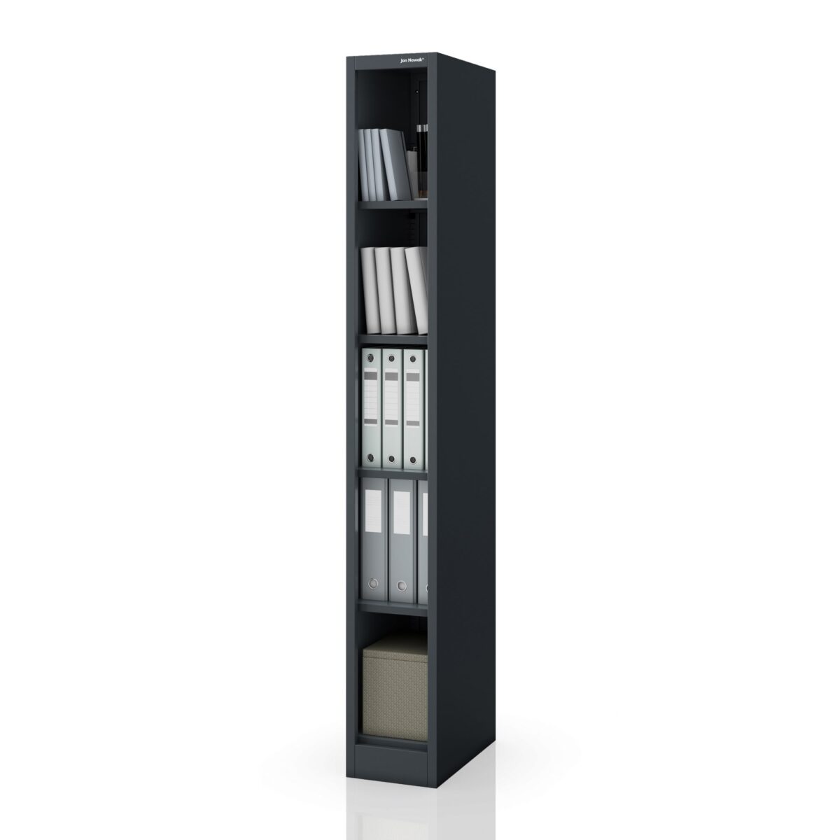 Regał metalowy wąski, archiwizacyjny na dokumenty antracytowy, 250x1850x450 mm: TIM | Meble DUO sku 2477 tim antracyt 185x45cm features pl 01