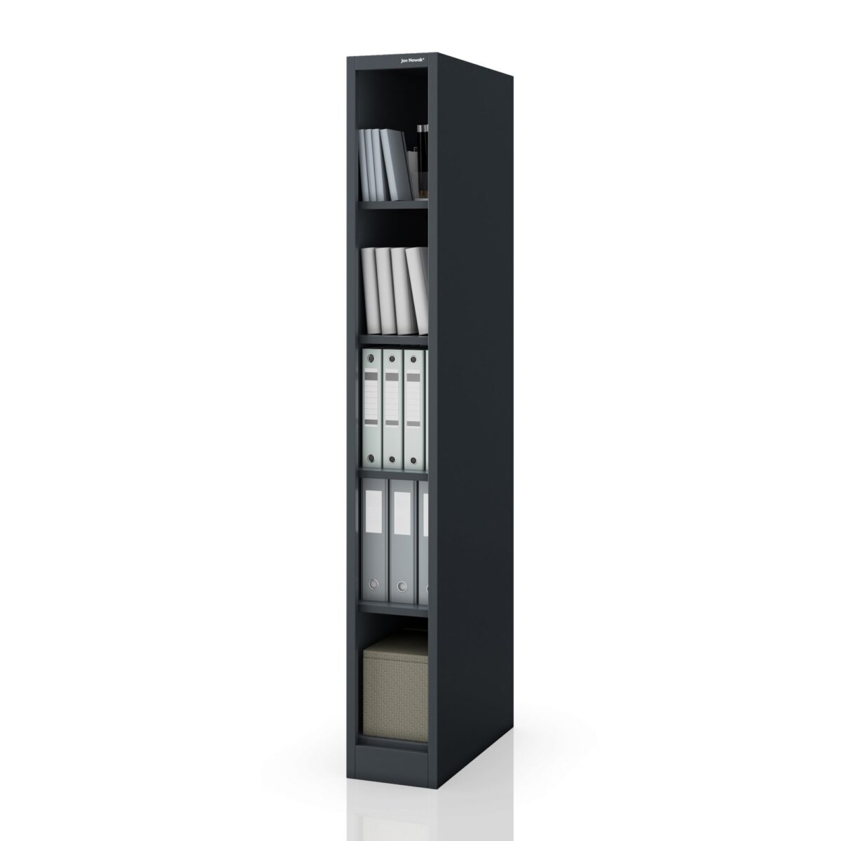 Regał metalowy wąski, archiwizacyjny na dokumenty antracytowy, 250x1850x600 mm: TIM | Meble DUO sku 2485 tim antracytowy 185x60cm feautres pl 01