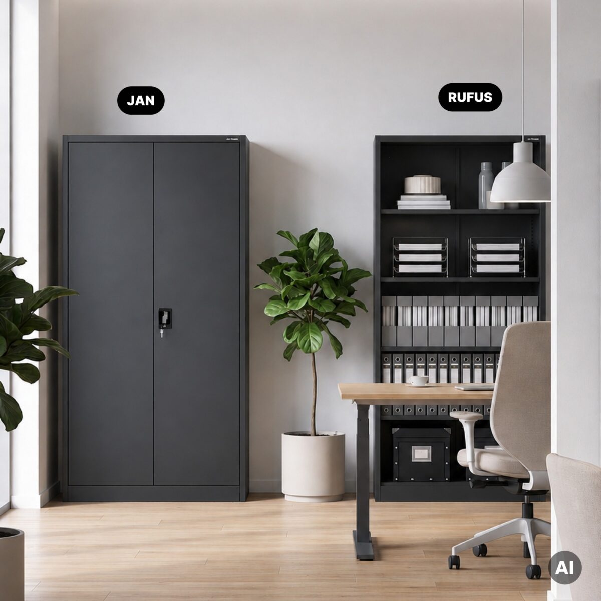 Regał biurowy metalowy, skręcany, zabudowany tył, antracytowy, 900x1850x450 mm: RUFUS | Meble DUO sku 2501 rufus antracytowy 185x45cm features pl 03