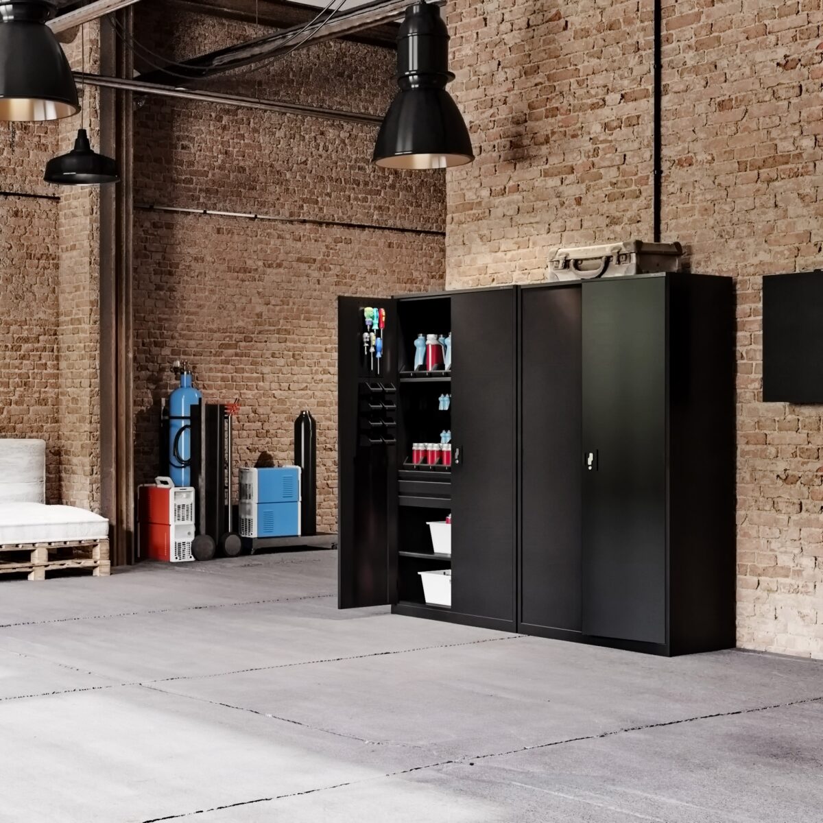 Szafa warsztatowa narzędziowa z 2 szufladami czarna, 920x1850x500 mm: SZYMON All Black | Meble DUO szymon 6d24