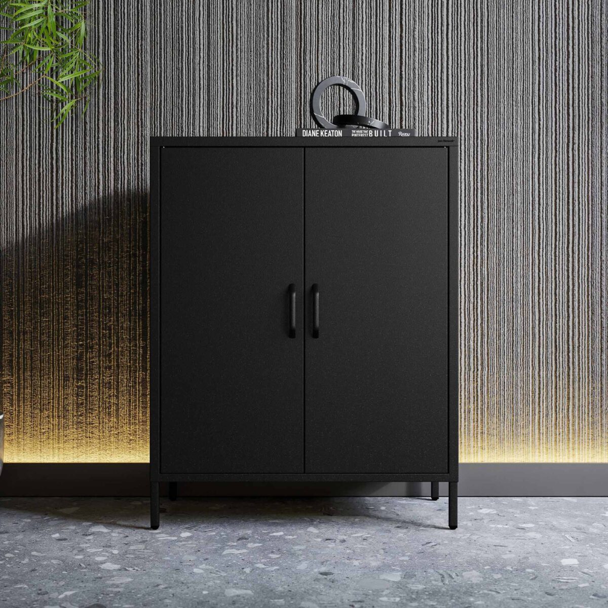Szafka metalowa niska na nóżkach z półkami czarna, 800x1015x400 mm: VITO Modern | Meble DUO vito black wiz 5