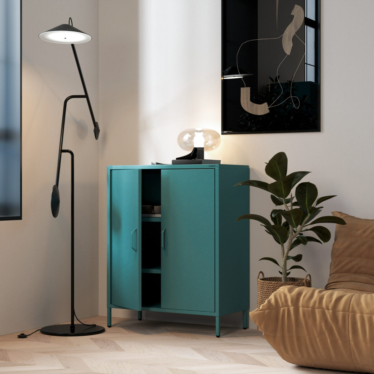 Szafka metalowa niska na nóżkach z półkami morska, 800x1015x400 mm: VITO Modern | Meble DUO vito marine wiz 3