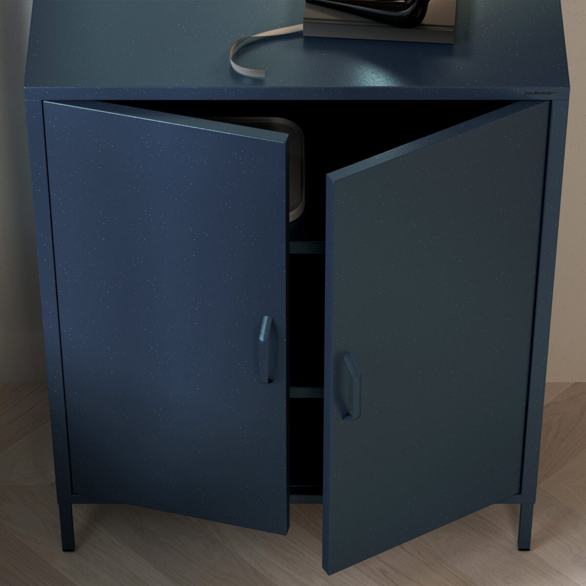 Szafka metalowa niska na nóżkach z półkami granatowa, 800x1015x400 mm: VITO Modern | Meble DUO vito navy blue wiz 4