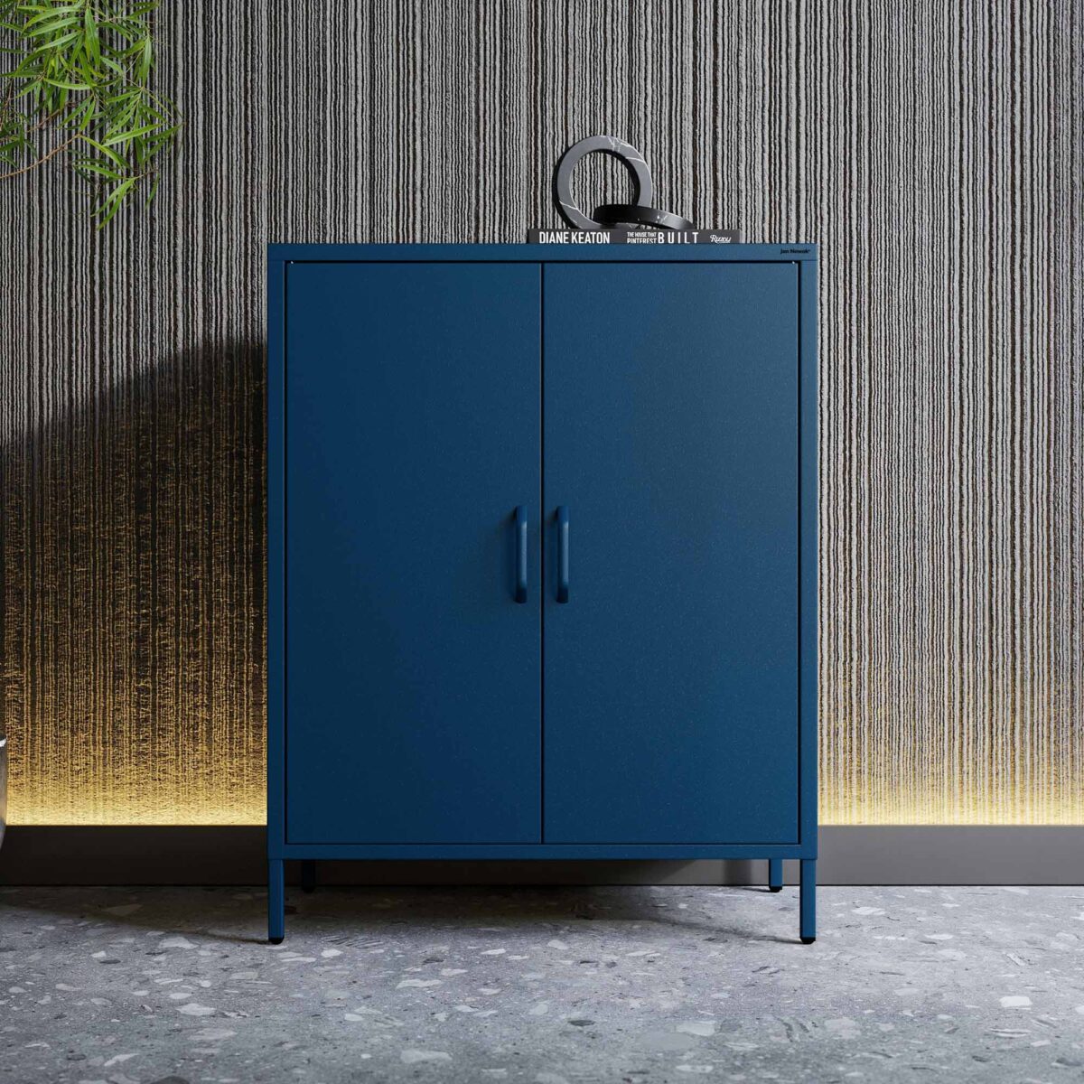Szafka metalowa niska na nóżkach z półkami granatowa, 800x1015x400 mm: VITO Modern | Meble DUO vito navy blue wiz 8