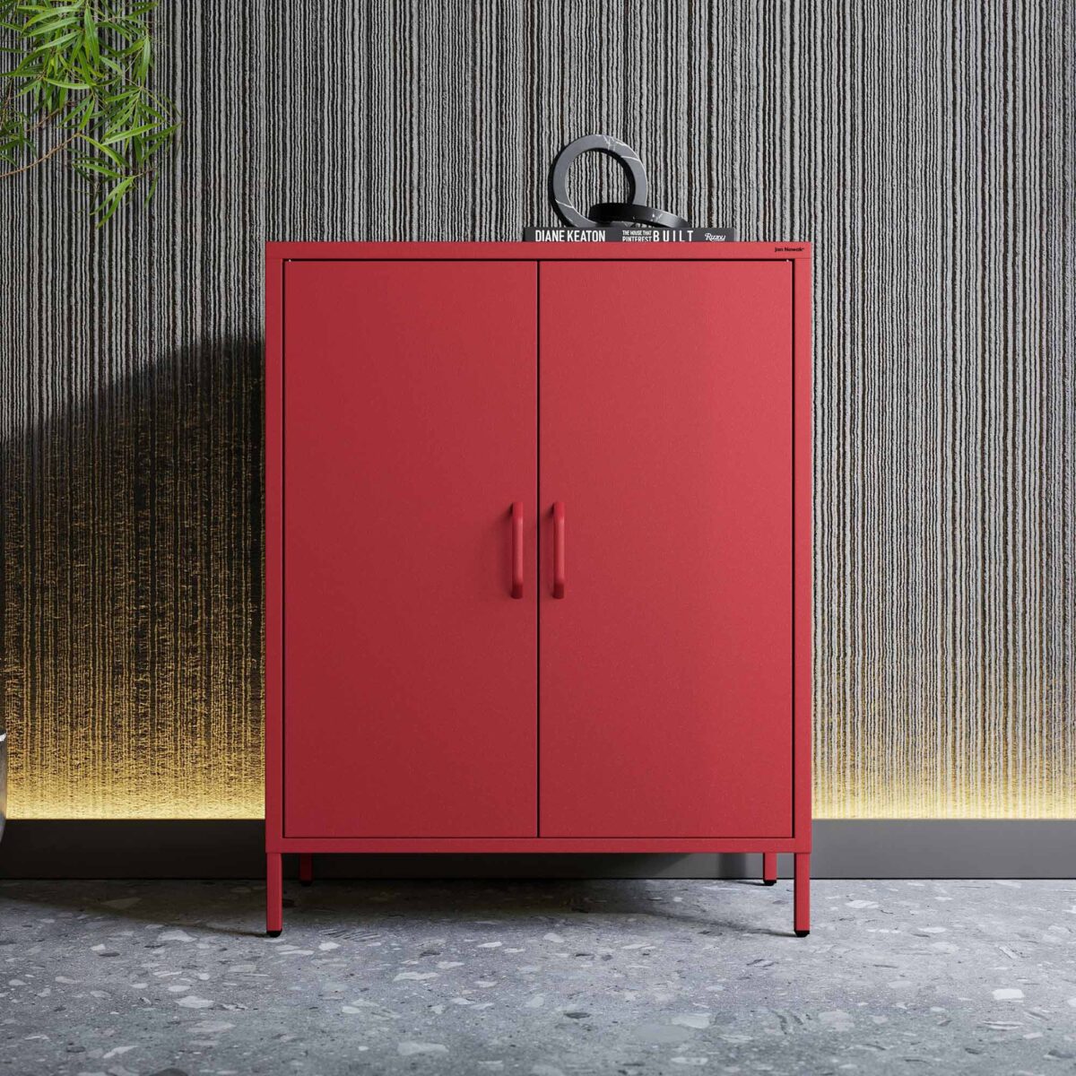 Szafka metalowa niska na nóżkach z półkami czerwona, 800x1015x400 mm: VITO Modern | Meble DUO vito red wiz 7