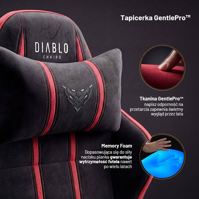 Fotel gamingowy materiałowy King Size, czarno-czerwony: Diablo X-One 2.0 Bloody Mary | Meble DUO x one blood mary king ficzers 01