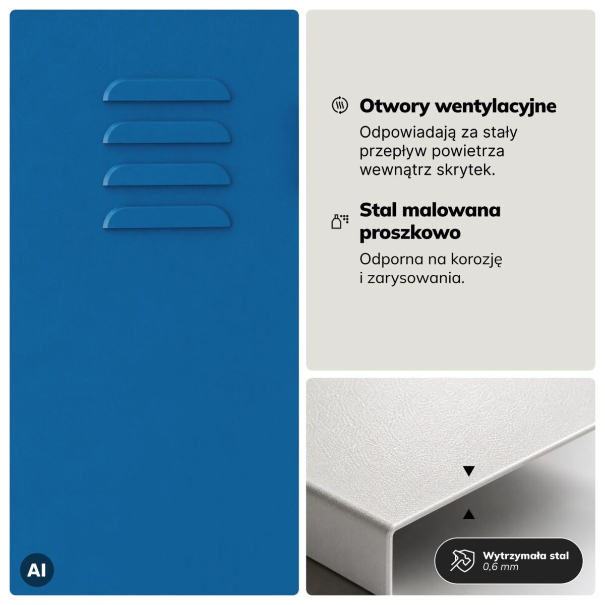 Szafa socjalna ubraniowa typu L, czterokomorowa, szaro-niebieska, 800x1850x450 mm: JULIA | Meble DUO 2220 julia szary niebieski feature pl 05