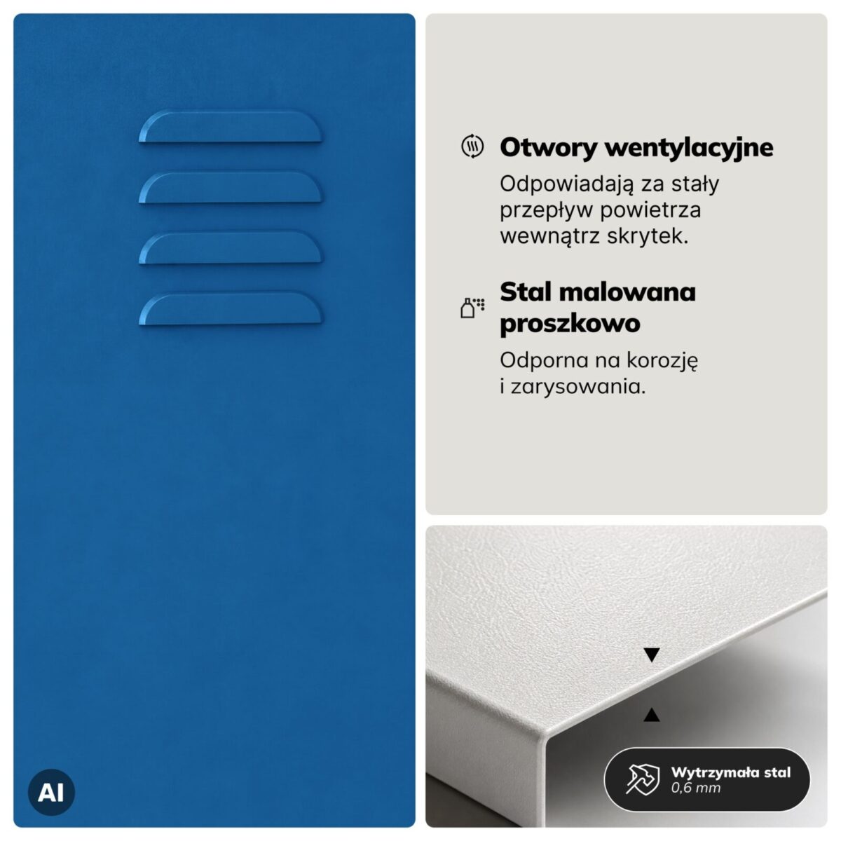 Szafa socjalna ubraniowa typu L, czterokomorowa, antracytowo-niebieska, 800x1850x450 mm: JULIA | Meble DUO 2221 julia antracytowy niebieski feature pl 05