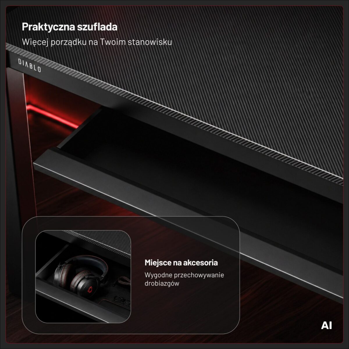Stół gamingowy elektryczny, 120×63 cm: Diablo X-RIFT czarny | Meble DUO 2609 x rift czarny features pl 03