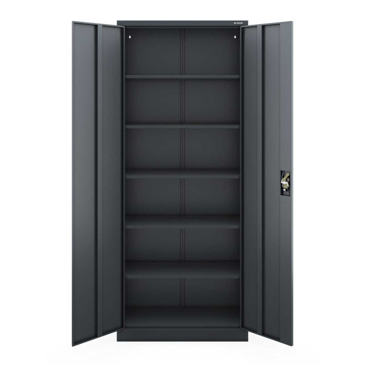 Szafa biurowa metalowa wysoka na dokumenty antracytowa, 900x2200x400 mm: JAN H2200 | Meble DUO jan wys220cm antracytowy przod otwarta 1