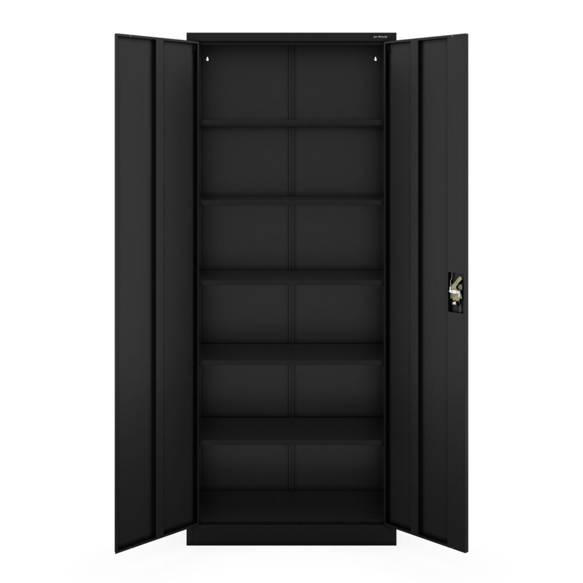 Szafa biurowa metalowa wysoka na dokumenty czarna, 900x2200x400 mm: JAN H2200 | Meble DUO jan wys220cm czarny przod otwarta 1
