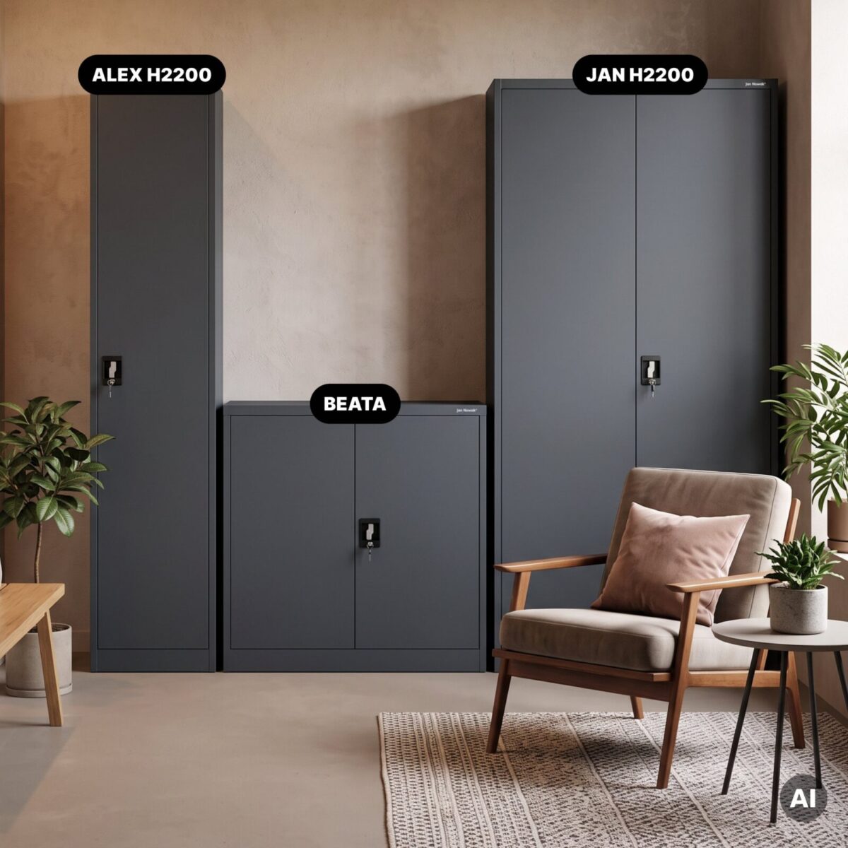 Szafa na akta kartotekowa na klucz wysoka antracytowa, 450x2200x400 mm: ALEX H2200 | Meble DUO szafa biurowa jan nowak alex h2200 antracytowy pl 03 sku2007 feature