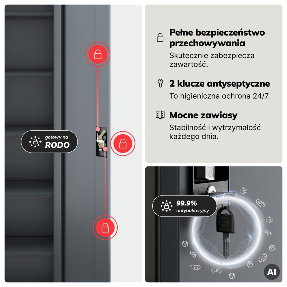 Szafa na akta kartotekowa na klucz wysoka antracytowa, 450x2200x400 mm: ALEX H2200 | Meble DUO szafa biurowa jan nowak alex h2200 antracytowy pl 04 sku2007 feature 1
