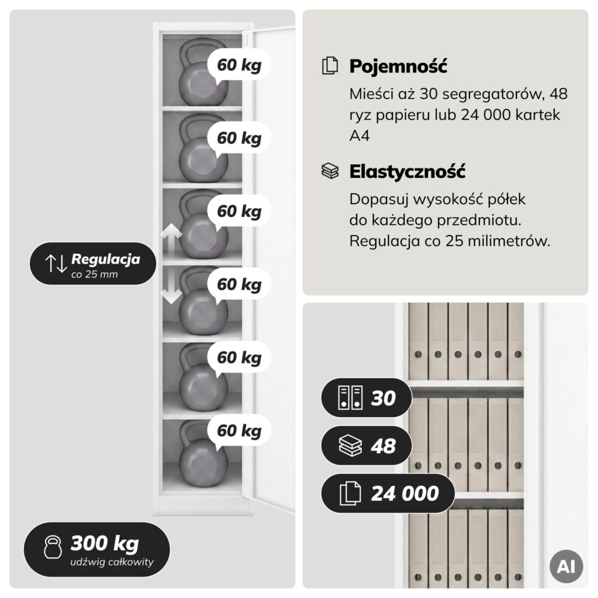 Szafa na akta kartotekowa na klucz wysoka biała, 450x2200x400 mm: ALEX H2200 | Meble DUO szafa biurowa jan nowak alex h2200 bialy pl 05 sku2004 feature