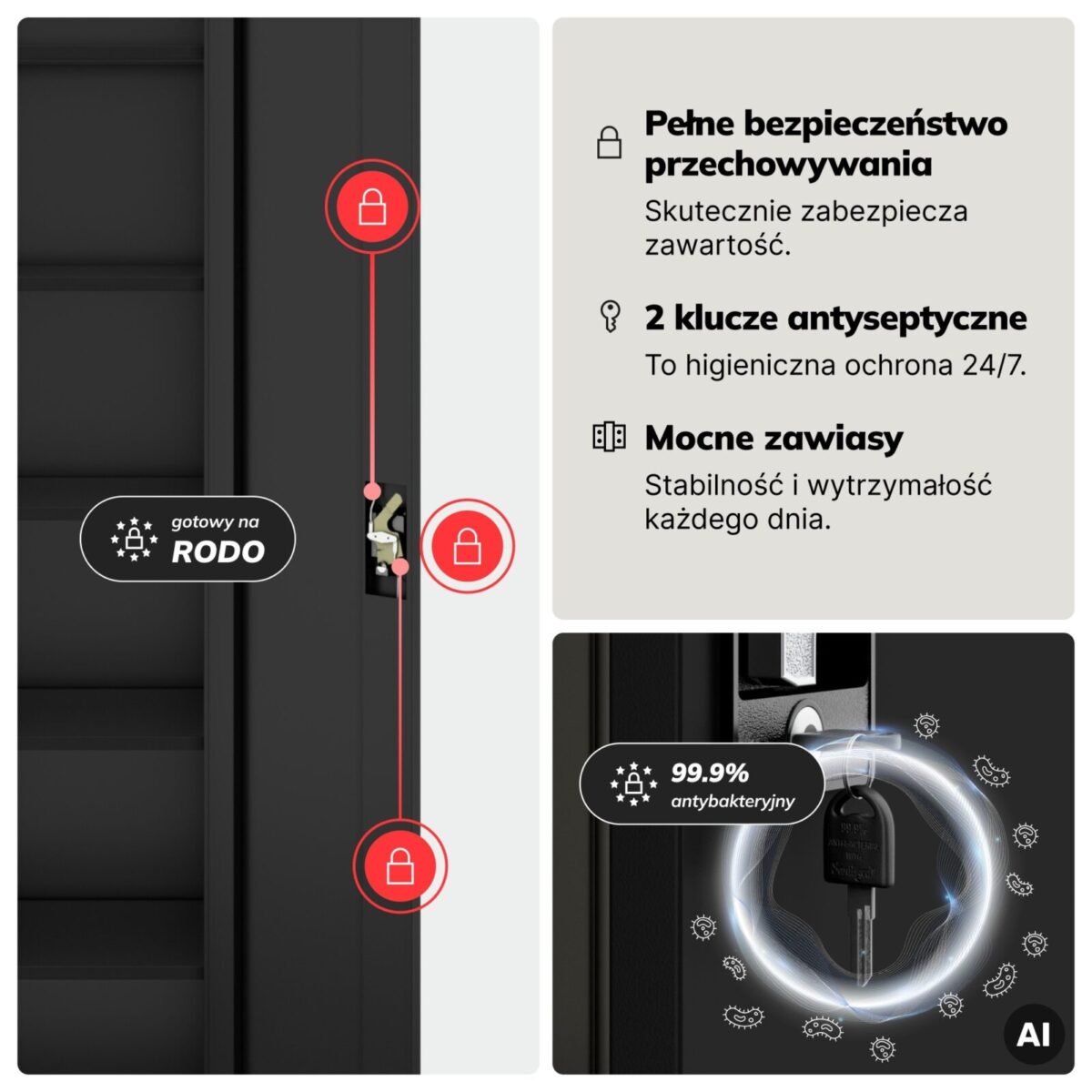 Szafa na akta kartotekowa na klucz wysoka czarna, 450x2200x400 mm: ALEX H2200 | Meble DUO szafa biurowa jan nowak alex h2200 czarny pl 04 sku2006 feature