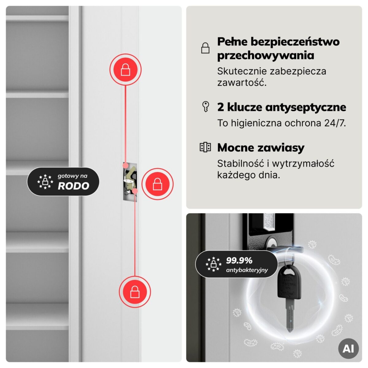 Szafa na akta kartotekowa na klucz wysoka szara, 450x2200x400 mm: ALEX H2200 | Meble DUO szafa biurowa jan nowak alex h2200 szary pl 04 sku2005 feature